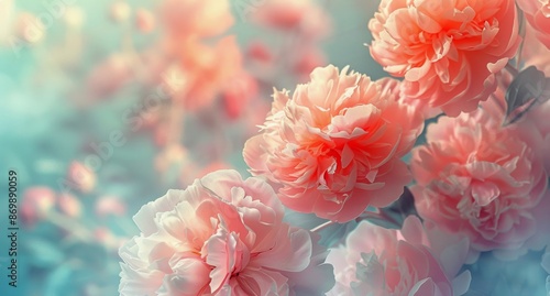 Delicate Pink Peonies Blooming in a Garden on a Sunny Day