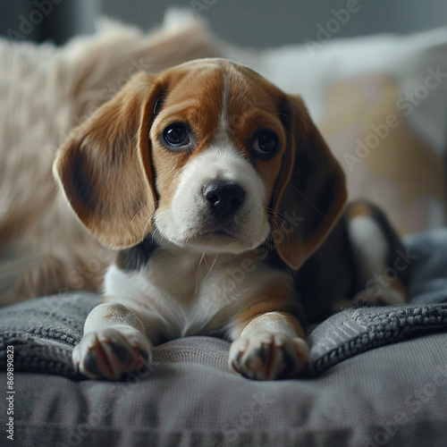 Beagle puppy on the couch relaxing