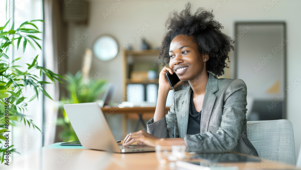 Smiling Businesswoman on Phone Working from Home Smiling Businesswoman on Phone Working from Home