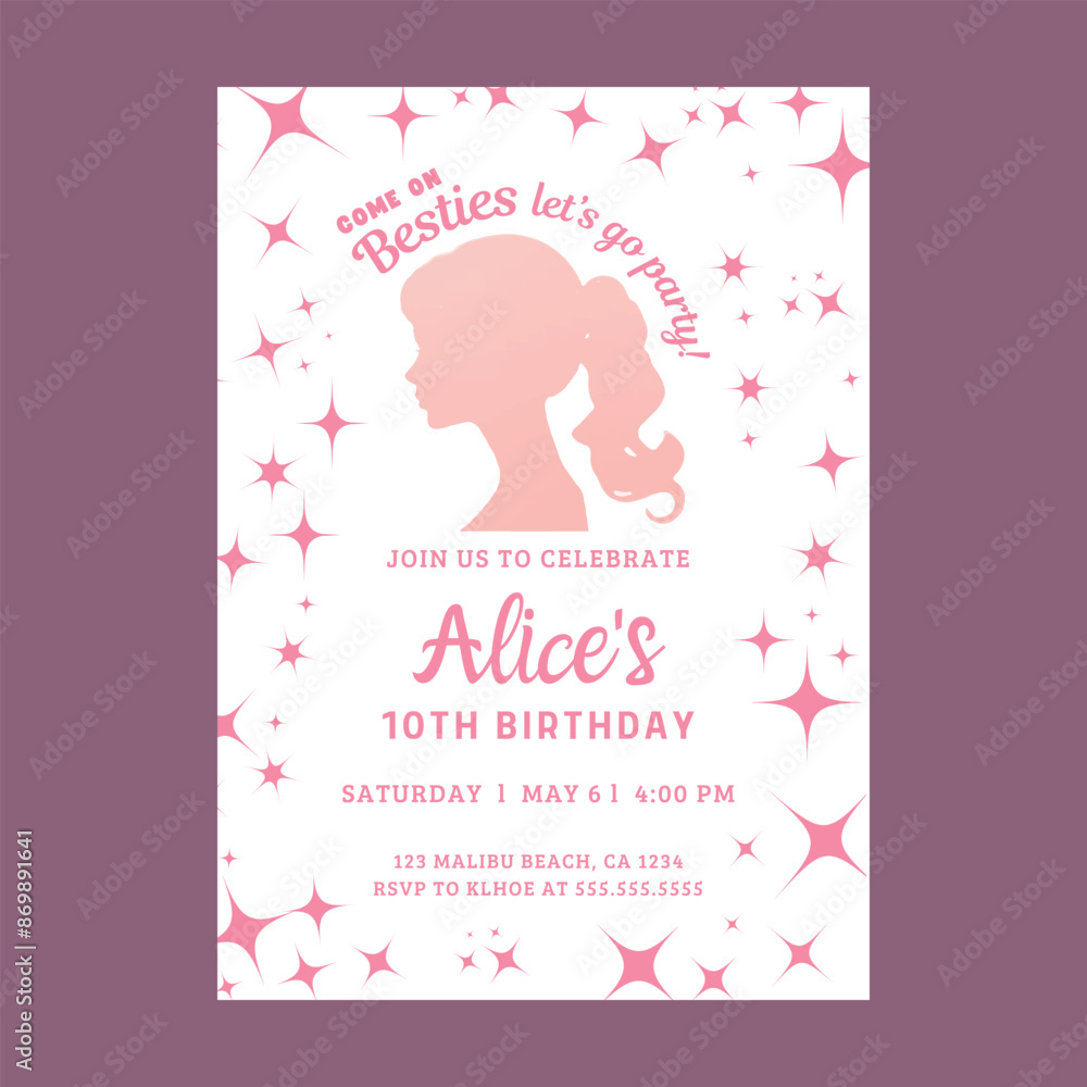 Retro Pink Malibu Party Invitation Retro Pink Malibu Party Invitation