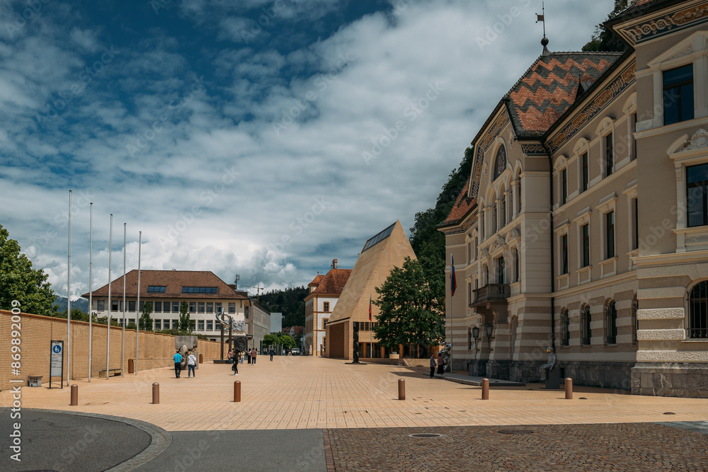Naklejka premium Explore history and modernity in Liechtenstein with a blend of Alpine charm and contemporary design