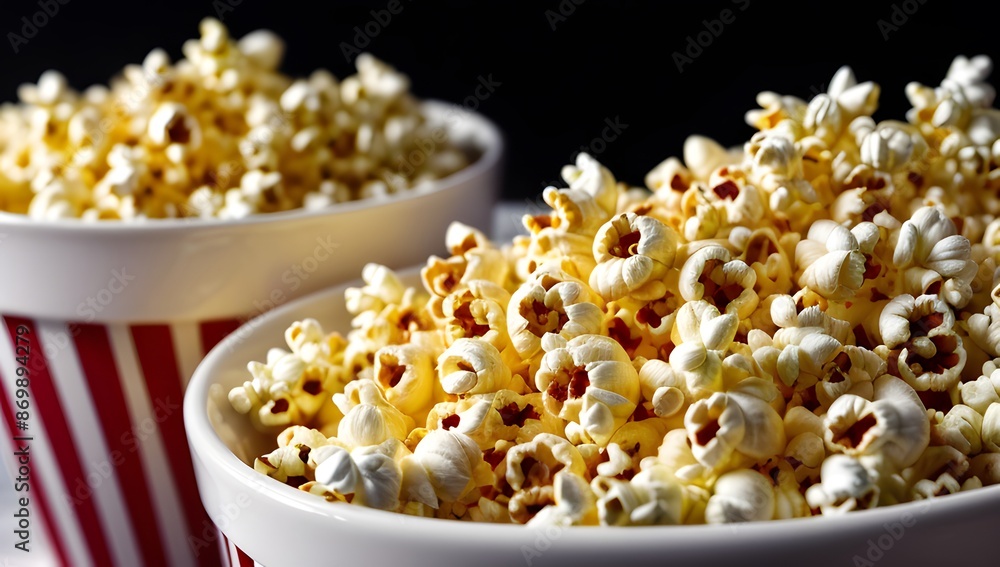 Close-up image of freshly popped popcorn, showcasing its light, fluffy texture and golden kernels Close-up image of freshly popped popcorn, showcasing its light, fluffy texture and golden kernels
