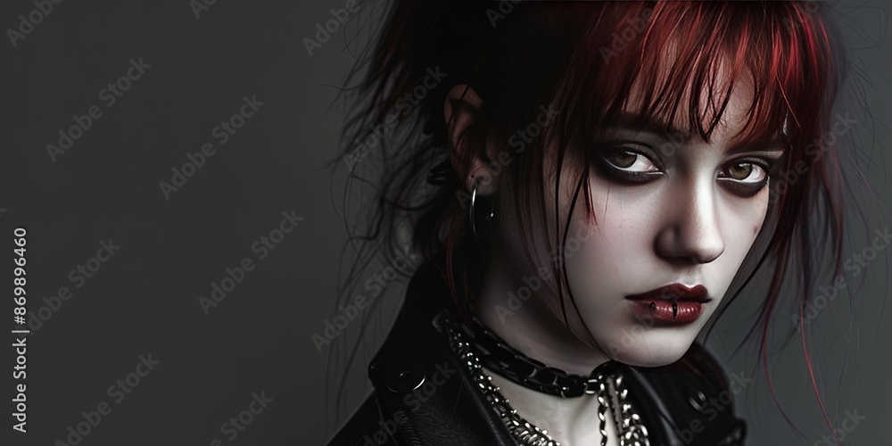Fototapeta premium Generation Z goth - young white woman with black hair and pale makeup