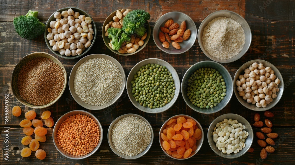 Plant-Based Protein-Rich Foods Banner on Rustic Wooden Surface Plant-Based Protein-Rich Foods Banner on Rustic Wooden Surface