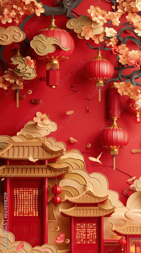 Obraz premium Chinese New Year concept in red and gold with copy space