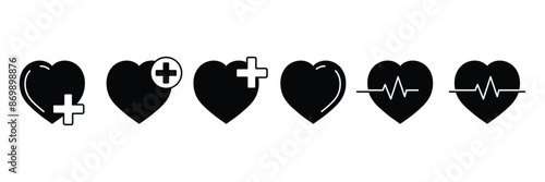 Set of Medical health care icon collection. heart beat pulse, Heart, love symbol. Vector illustration.
