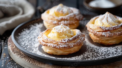 Wallpaper Mural A delicate pastry filled with a creamy wild chamomile custard topped with a dusting of powdered sugar perfect for a special occasion dessert. Torontodigital.ca
