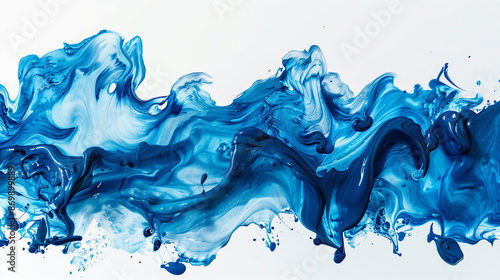 An abstract artistic concept consisting of splashes, waves, and jets of various shades of blue, evoking a dynamic and fluid visual experience. © Alexandr Modelni