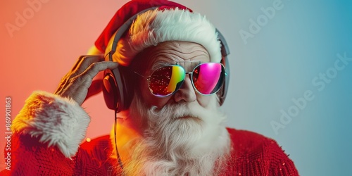 Santa Claus with a gaming headset photo