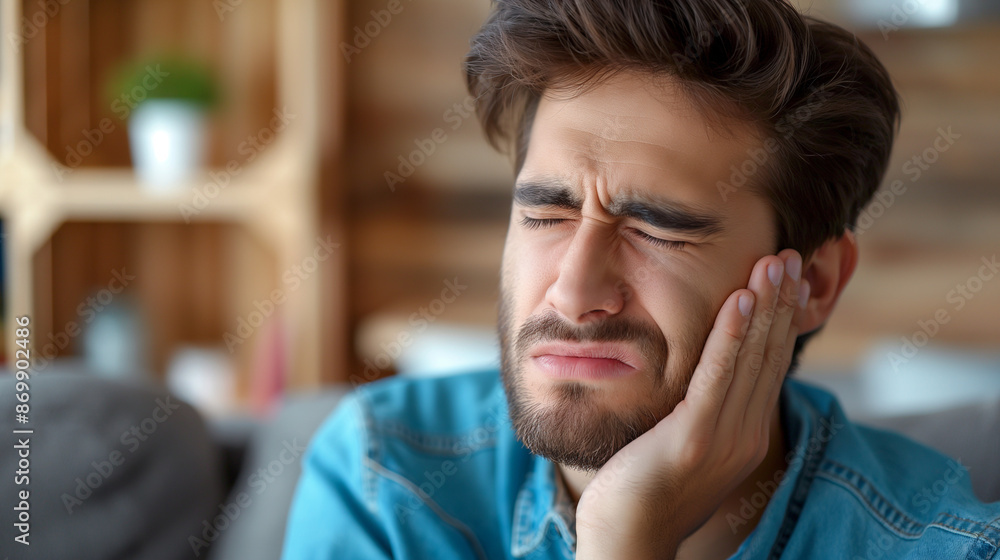 A man suffers from tooth sharp pain and headache and puts his hand on her cheek . A man suffers from severe toothache A man suffers from tooth sharp pain and headache and puts his hand on her cheek . A man suffers from severe toothache