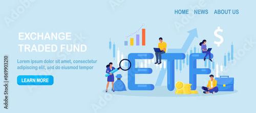 Exchange Traded Funds. ETF. Businessman tracking investment index trading in stock market. Financial broker. Income, investment and saving concept. Business character making financial operation