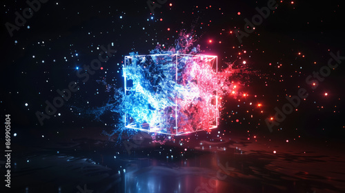 Multicolored ice cube on a black background.