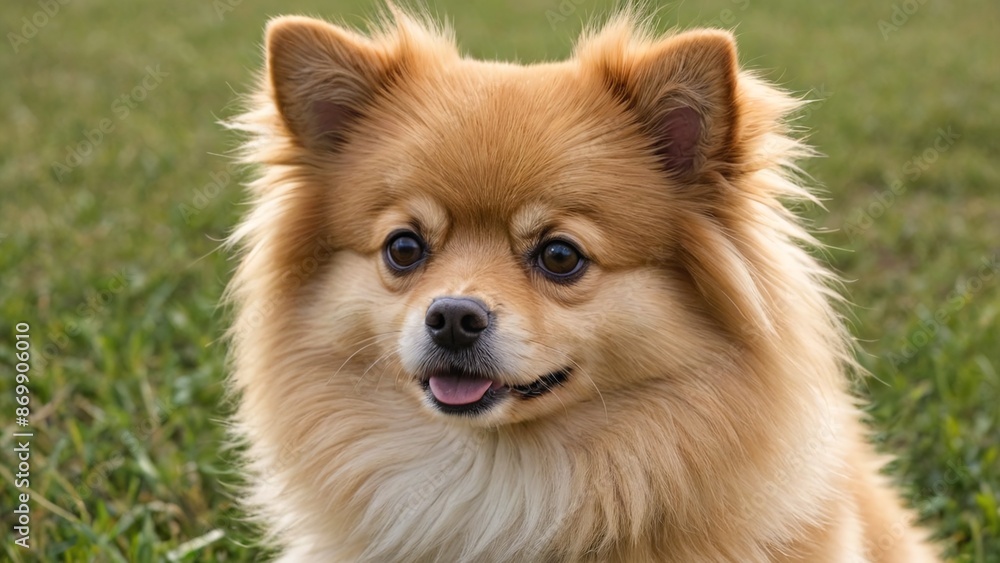 Pomeranian Charm Adorable Fluffy Companion in Soft Pastel Background Pomeranian Charm Adorable Fluffy Companion in Soft Pastel Background