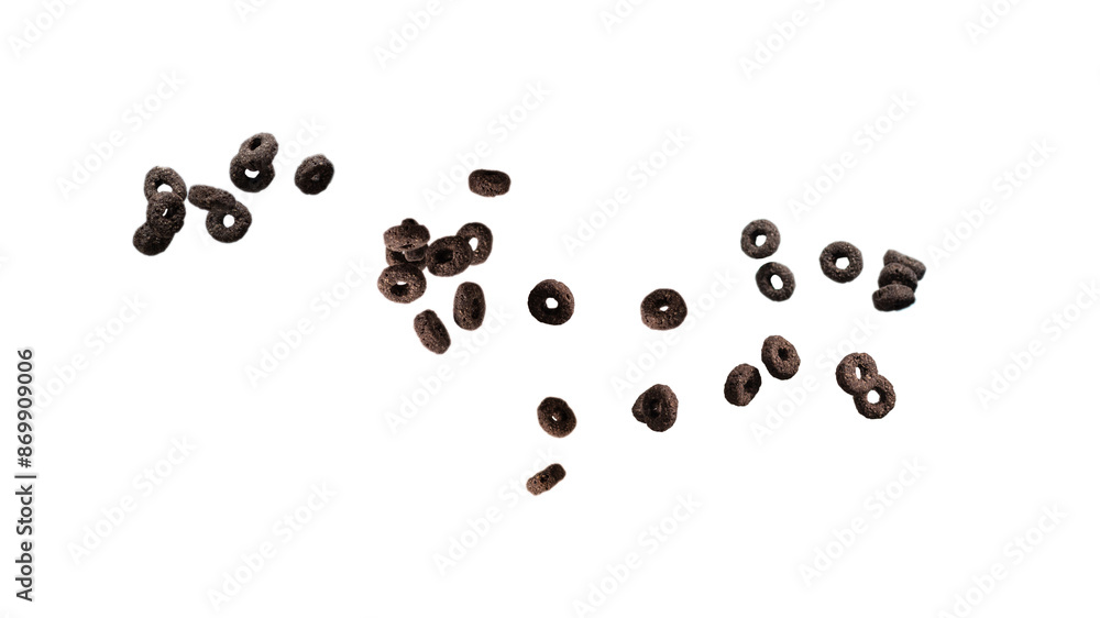 Chocolate rings cereal spill out into a bowl. Breakfast. Chocolate rings cereal spill out into a bowl. Breakfast.