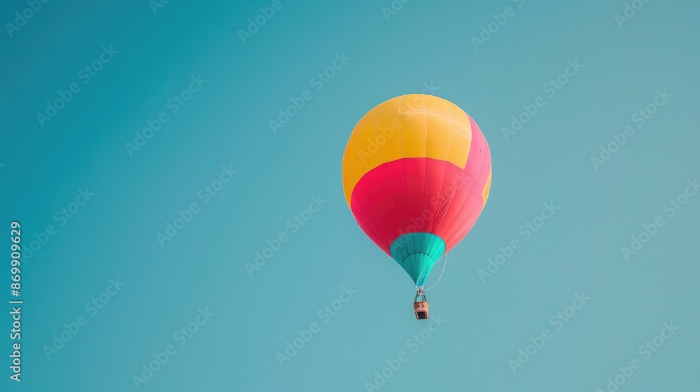 Fototapeta premium A bright, colorful balloon floating against a clear blue sky, evoking joy