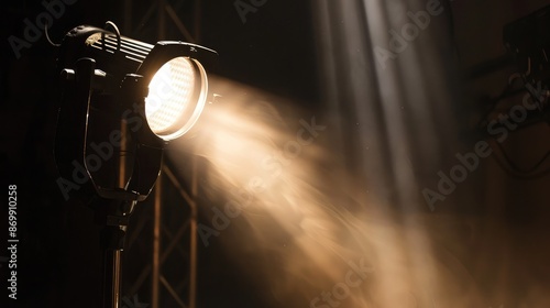 A close-up of a spotlight casting a sharp beam on a stage © buraratn