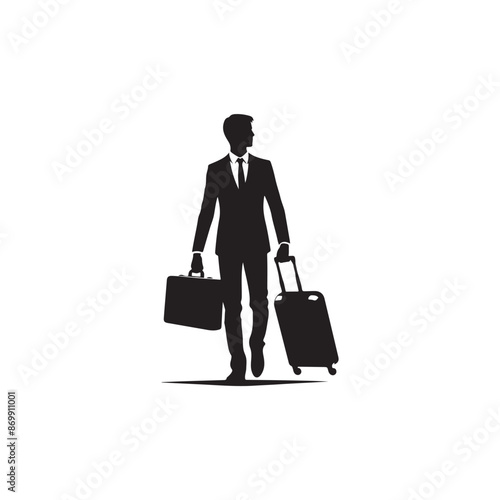 Traveler with Travel Suitcase icon vector. Traveler with Travel Suitcase silhouette isolated white background. Vector Illustration