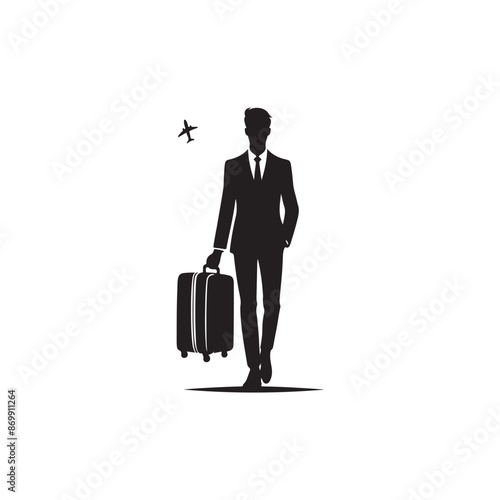 Traveler with Travel Suitcase icon vector. Traveler with Travel Suitcase silhouette isolated white background. Vector Illustration