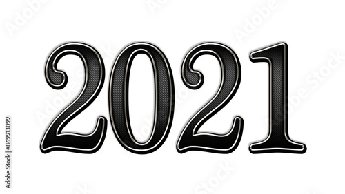 black metal 3d design of number 2021 on white background.