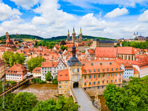 Quadro su tela Bamberg old town aerial panoramic view