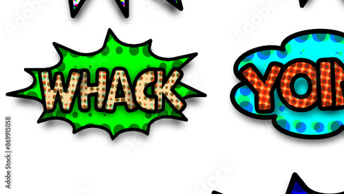 Halftone Thought and Speech Bubbles With Onomatopoeia Bubbles 