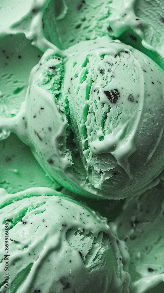 Obraz premium Mint ice cream close-up. Vertical photo