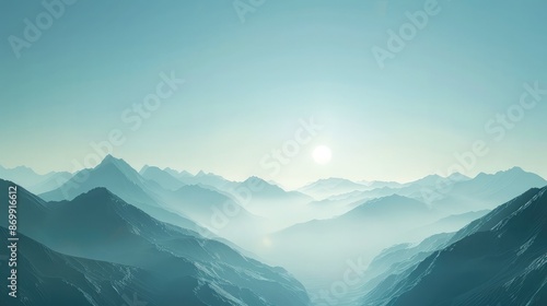 A serene mountain landscape with a clear sky, evoking a sense of peace and happiness