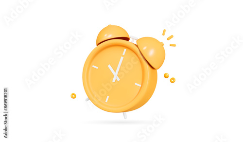 3D Yellow vintage alarm clock. Meeting reminder. Good morning. Wake up time. Important dar or date. Office work and deadline. Cartoon creative design icon. 3D Vector illustration