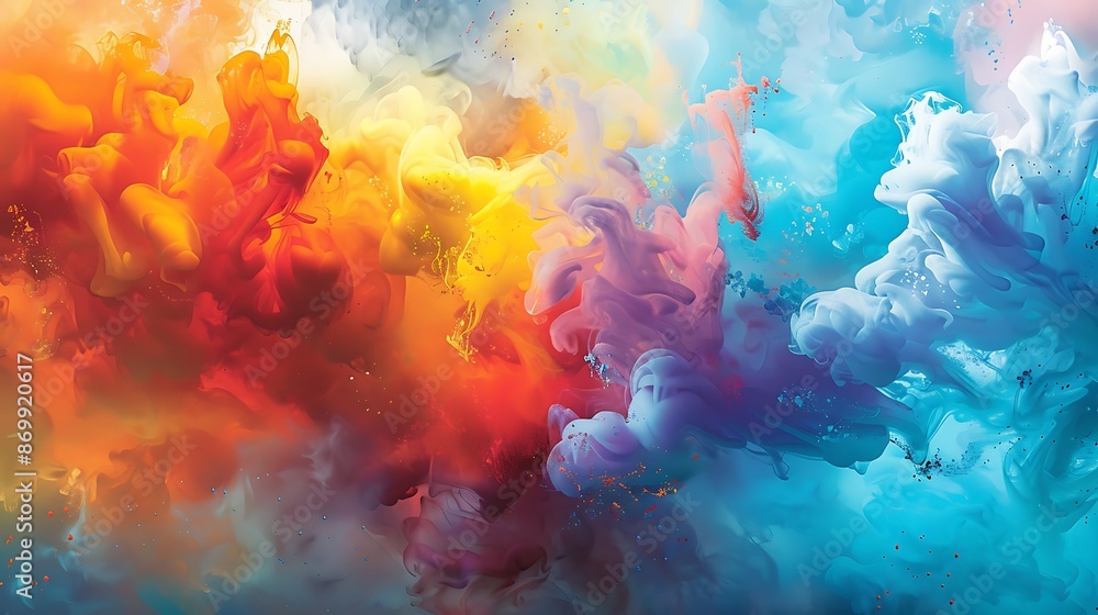 Fototapeta premium The canvas comes alive with a burst of color, as liquid joy explodes into a kaleidoscope of vibrant hues, inviting the imagination to embark on a journey of creativity.