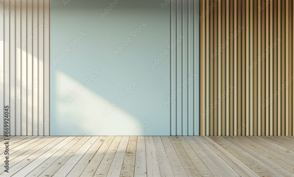 © Art_You - Minimalist wall with vertical slats in a modern interior space with wooden flooring and natural lighting