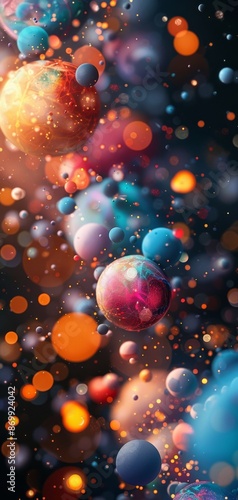 Vibrant and colorful abstract spheres in a dynamic cosmic scene