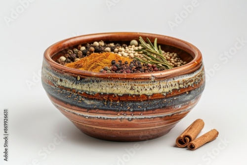Ceramic bowl with mixed spices Generative AI © ShPRoman