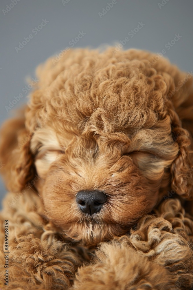 poodle puppy sleeping on the bed Generative AI poodle puppy sleeping on the bed Generative AI