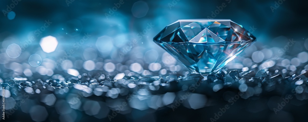 Brilliant cut diamond with blue reflections on a black background Brilliant cut diamond with blue reflections on a black background