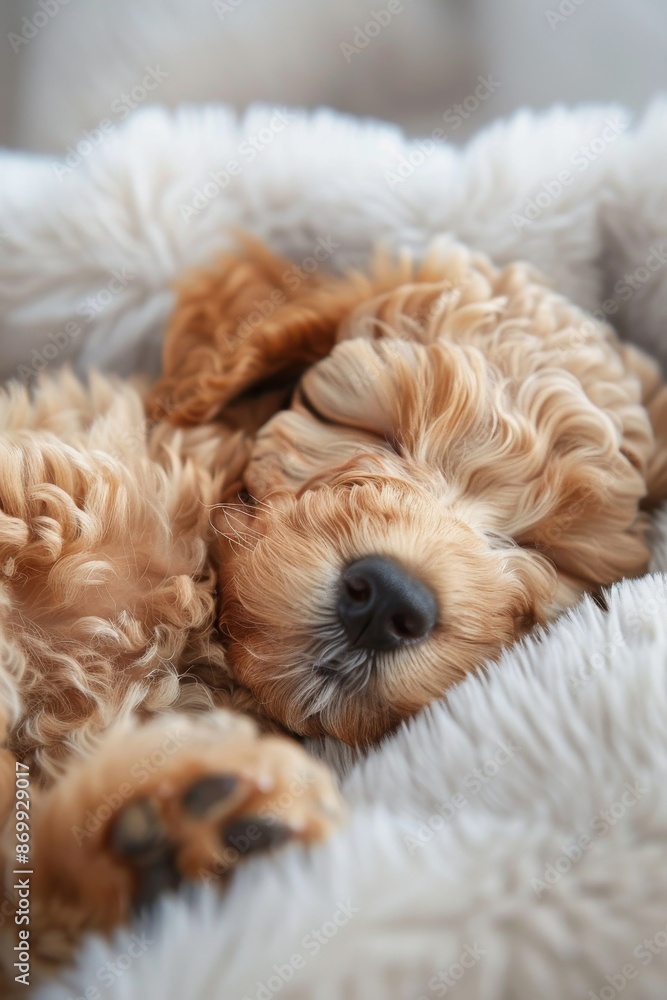 poodle puppy sleeping on the bed Generative AI poodle puppy sleeping on the bed Generative AI