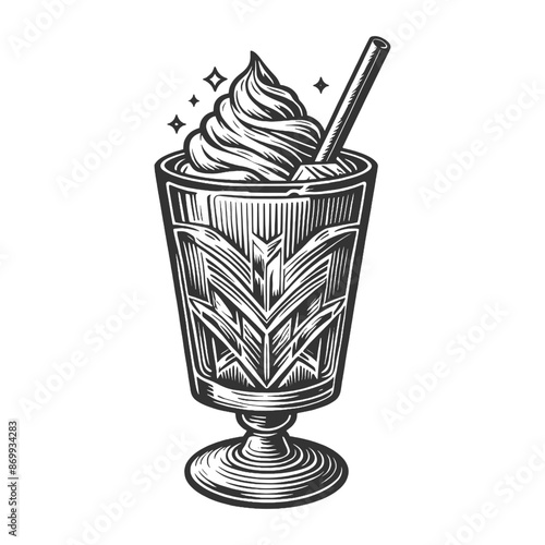 vintage ice cream sundae in an ornate glass, showcasing a classic engraving style sketch engraving generative ai vector illustration. Scratch board imitation. Black and white image