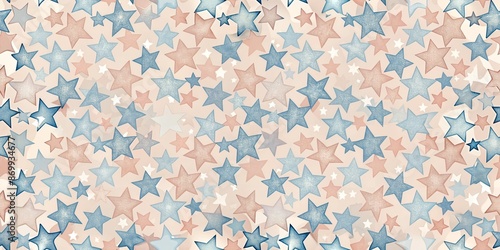 Generative ai. pastel star pattern, soft colors, seamless design, calming aesthetic, dreamy background, abstract shapes, light pink and blue tones, repeating star shapes, subtle texture