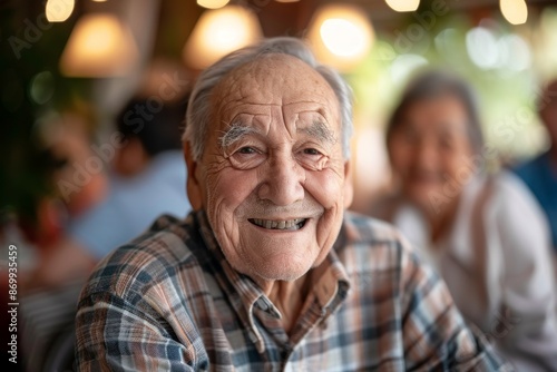 Happy senior in nursing home looking at camera Generative AI © ShPRoman