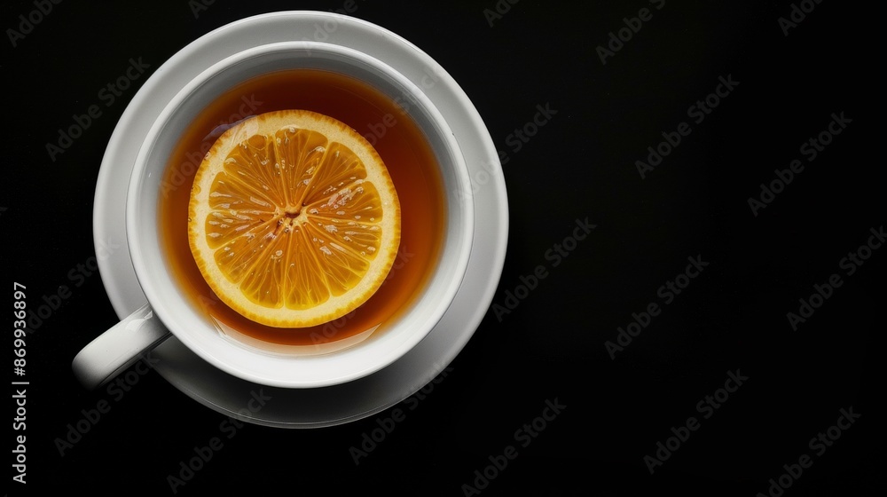 A Cup of Tea With Lemon Slice on a Black Background A Cup of Tea With Lemon Slice on a Black Background