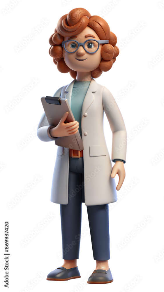 Full body illustration of a female scientist holding a clipboard on transparent background Full body illustration of a female scientist holding a clipboard on transparent background