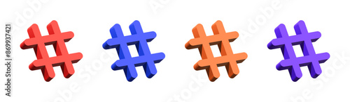 3d hashtag icon symbol, popular trend for social media tags - the hash icon symbol. trending explore icons, marketing promotion Advertising signs