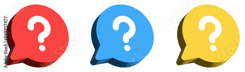 3d question mark icon button in speech bubble. faq sign, customer support and support sign or ask and help signs with red question icon symbol - ask bubbles 3d icons - frequently asked questions signs