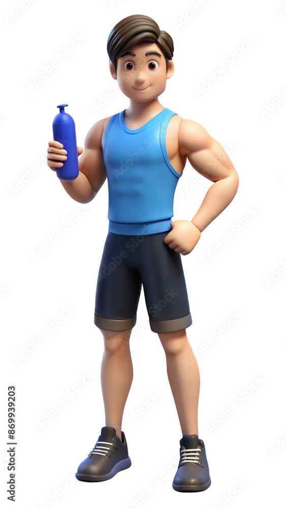3D illustration of male athlete with water bottle on transparent background 3D illustration of male athlete with water bottle on transparent background