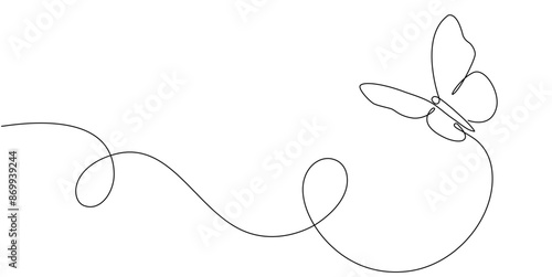 Butterfly drawing drawn with one continuous line. Single line design of beautiful butterfly for logo, business, social media. Vector editable illustration.