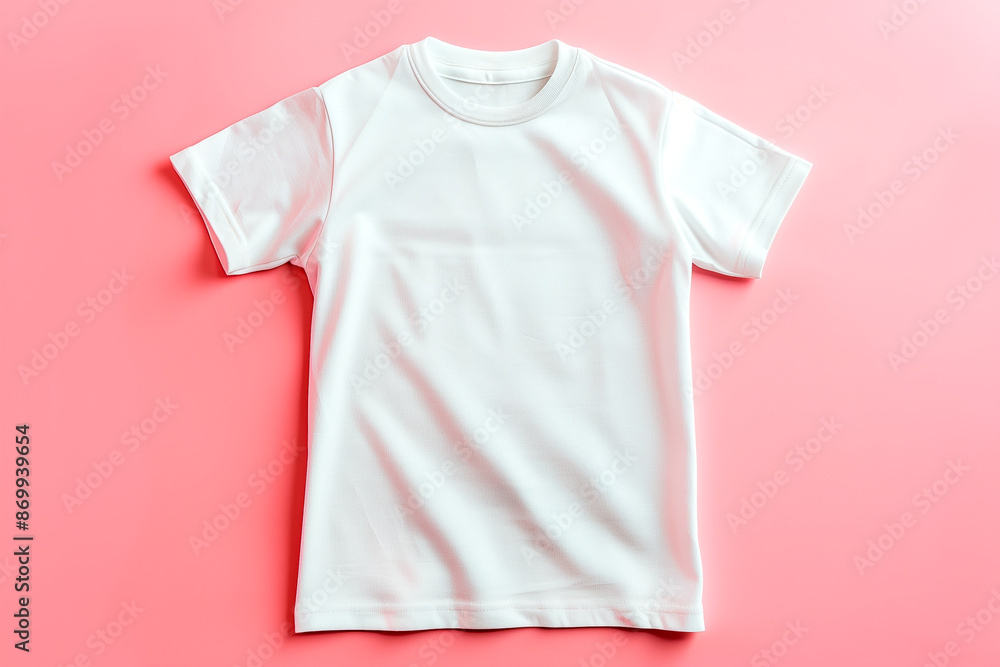 mockup white children's T-shirt on a pink background mockup white children's T-shirt on a pink background