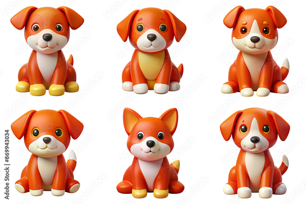 Kawaii 3D cartoon orange dog sitting isolated on transparent background PNG file Kawaii 3D cartoon orange dog sitting isolated on transparent background PNG file
