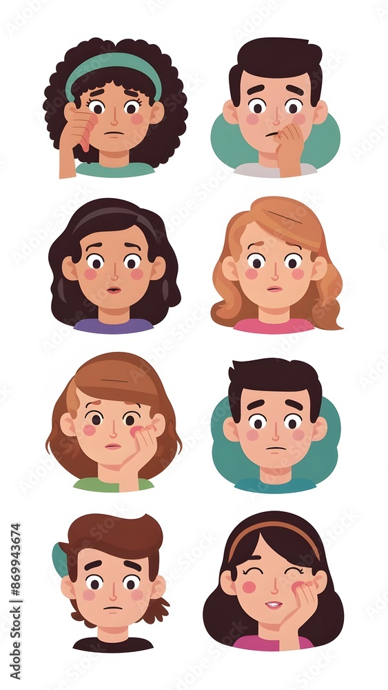 People avatars set. Young men and women with thinking face expressions. Modern line character heads, happy smiling thoughtful girls and guys. Flat vector illustrations isolated on white background People avatars set. Young men and women with thinking face expressions. Modern line character heads, happy smiling thoughtful girls and guys. Flat vector illustrations isolated on white background