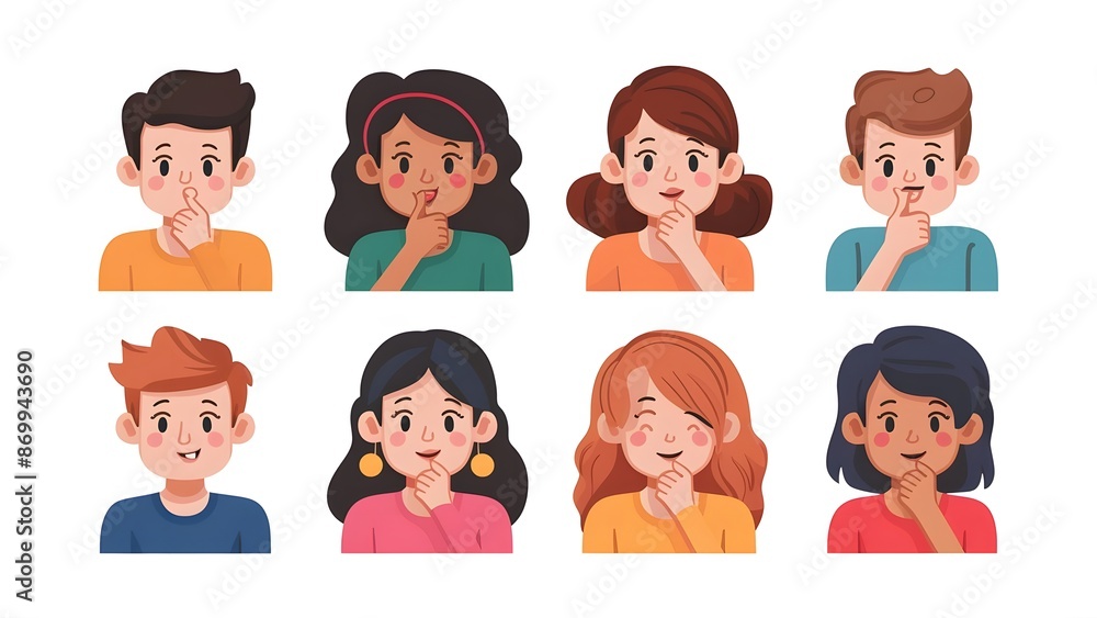 People avatars set. Young men and women with thinking face expressions. Modern line character heads, happy smiling thoughtful girls and guys. Flat vector illustrations isolated on white background People avatars set. Young men and women with thinking face expressions. Modern line character heads, happy smiling thoughtful girls and guys. Flat vector illustrations isolated on white background
