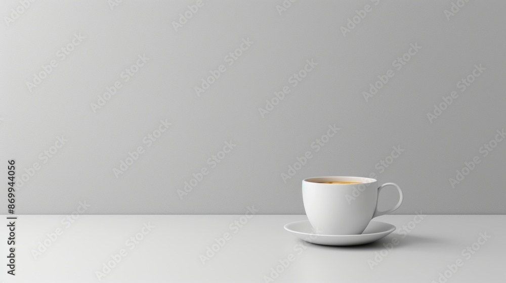 White Coffee Cup on White Table Against Gray Wall White Coffee Cup on White Table Against Gray Wall