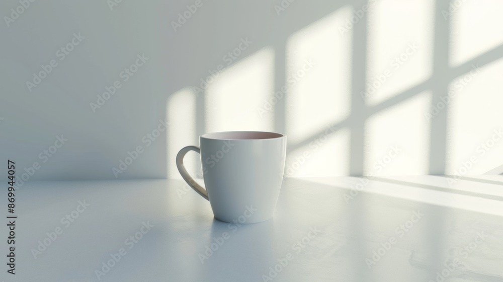 White Coffee Mug On A Table With Window Light White Coffee Mug On A Table With Window Light